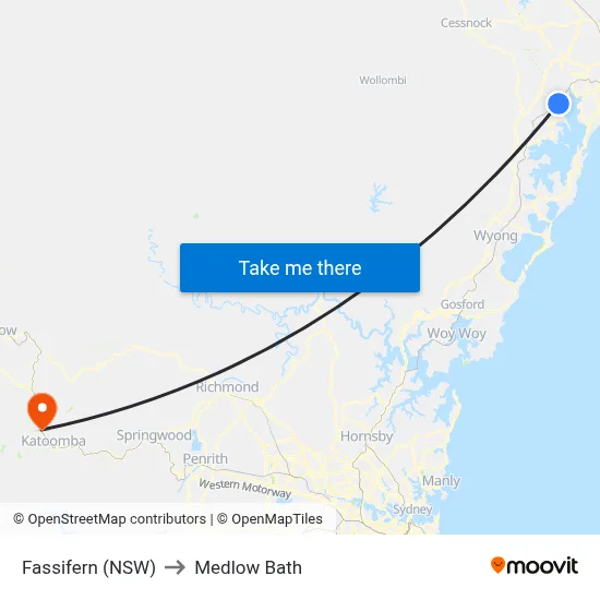 Fassifern (NSW) to Medlow Bath map
