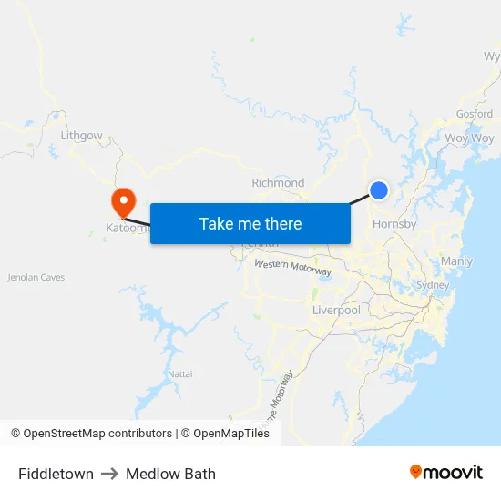 Fiddletown to Medlow Bath map