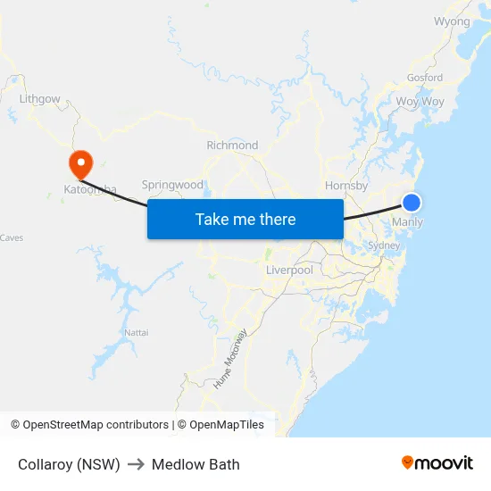 Collaroy (NSW) to Medlow Bath map