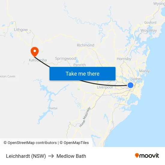Leichhardt (NSW) to Medlow Bath map