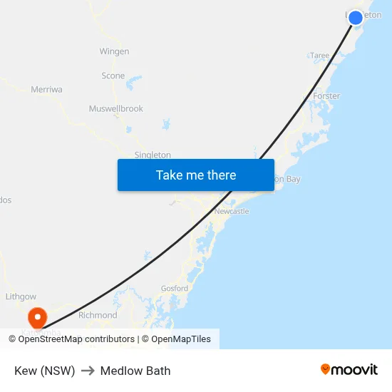 Kew (NSW) to Medlow Bath map
