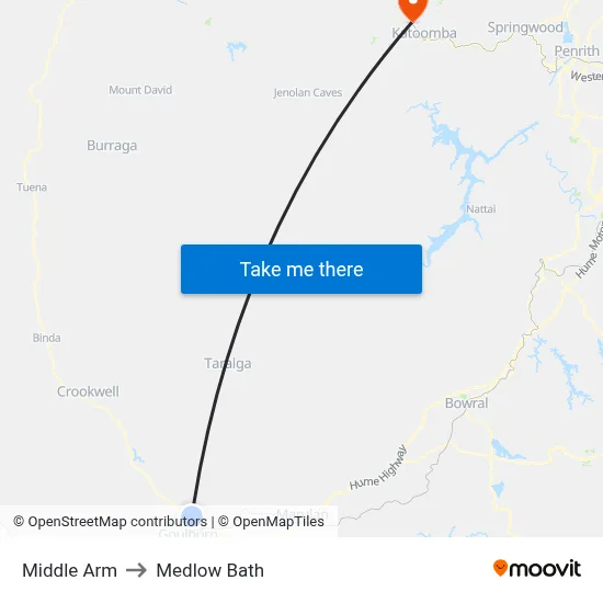 Middle Arm to Medlow Bath map