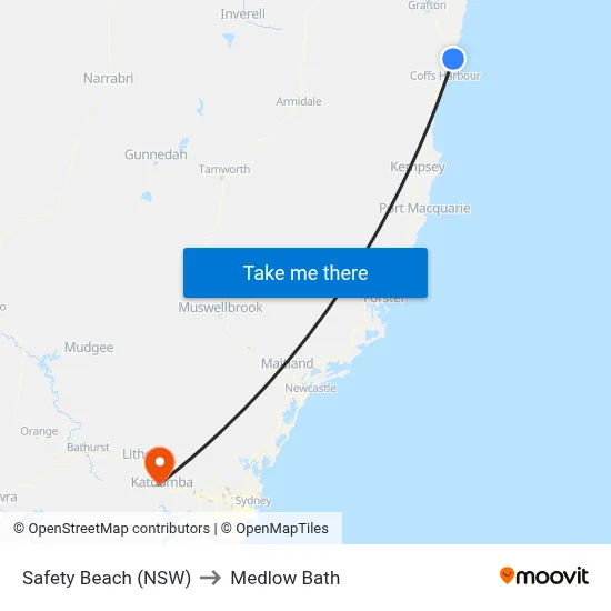 Safety Beach (NSW) to Medlow Bath map