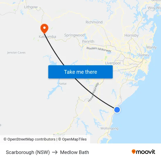 Scarborough (NSW) to Medlow Bath map