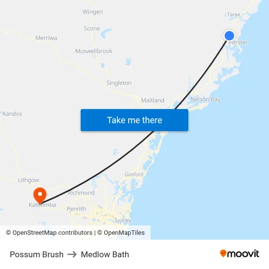 Possum Brush to Medlow Bath map