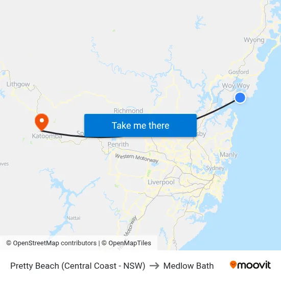 Pretty Beach (Central Coast - NSW) to Medlow Bath map