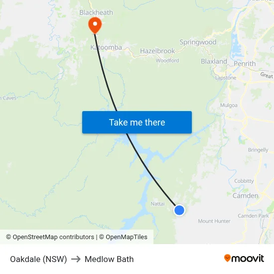 Oakdale (NSW) to Medlow Bath map