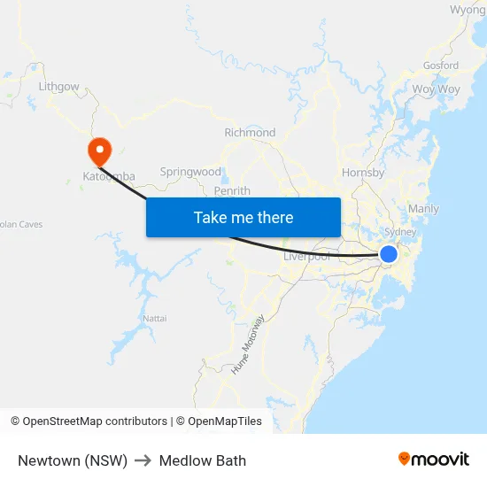 Newtown (NSW) to Medlow Bath map