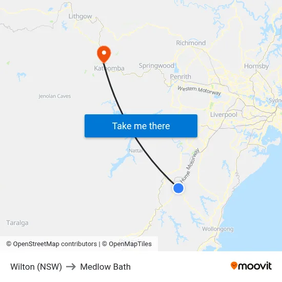 Wilton (NSW) to Medlow Bath map