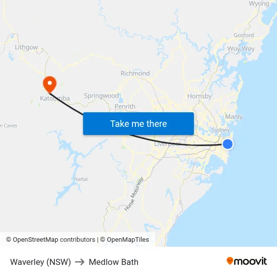 Waverley (NSW) to Medlow Bath map