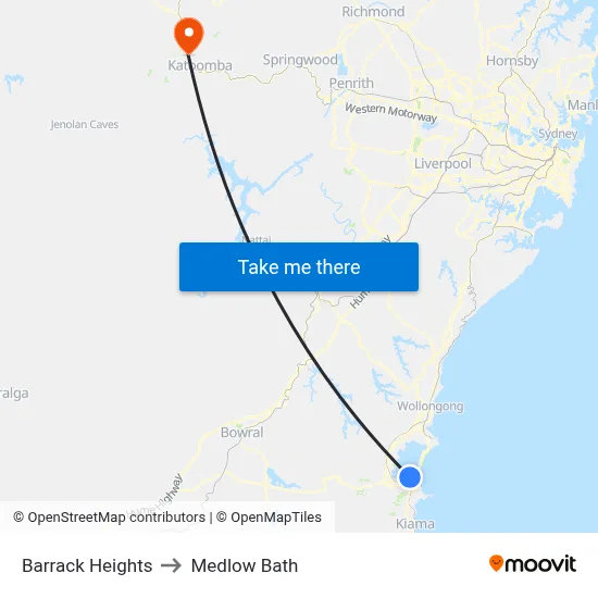 Barrack Heights to Medlow Bath map