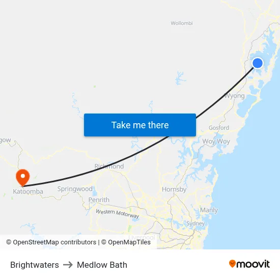 Brightwaters to Medlow Bath map