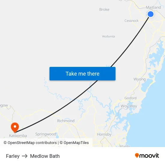 Farley to Medlow Bath map