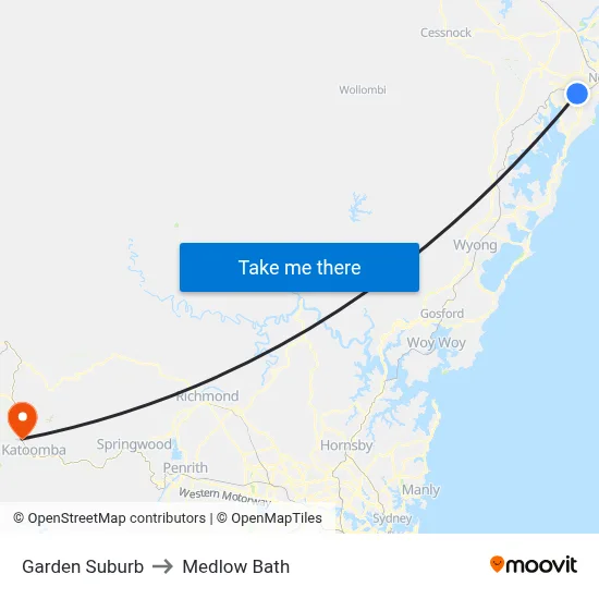 Garden Suburb to Medlow Bath map