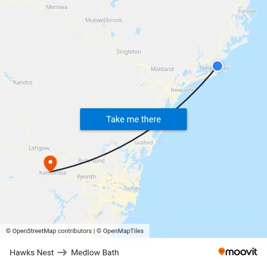 Hawks Nest to Medlow Bath map