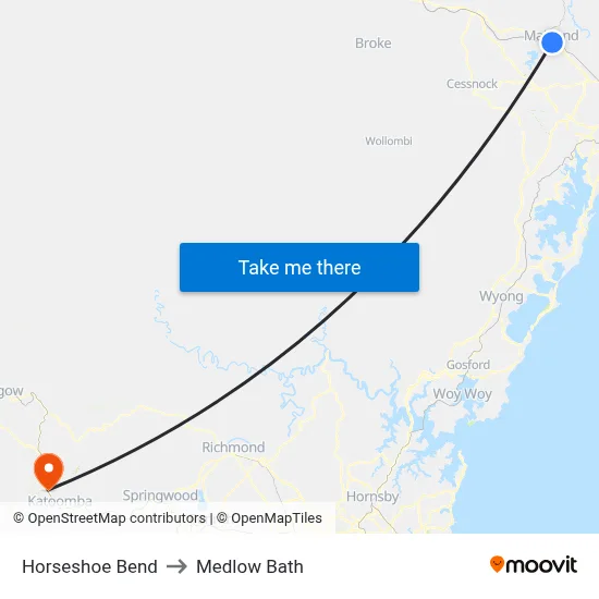 Horseshoe Bend to Medlow Bath map