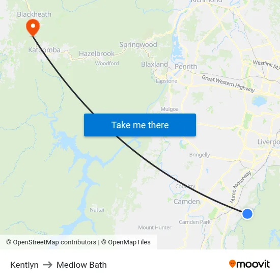 Kentlyn to Medlow Bath map