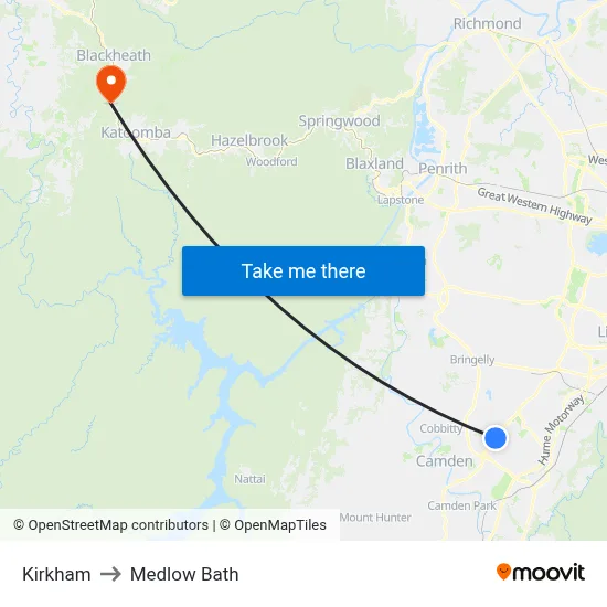 Kirkham to Medlow Bath map