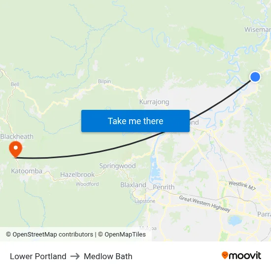 Lower Portland to Medlow Bath map