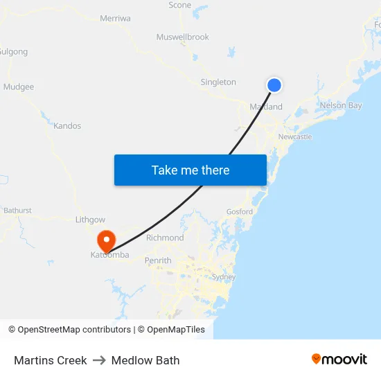 Martins Creek to Medlow Bath map