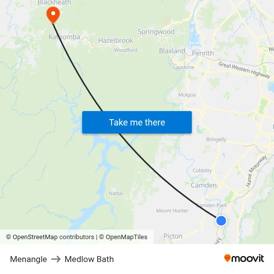 Menangle to Medlow Bath map