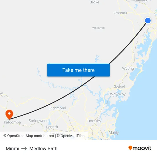 Minmi to Medlow Bath map