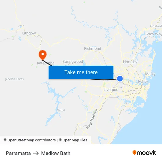 Parramatta to Medlow Bath map