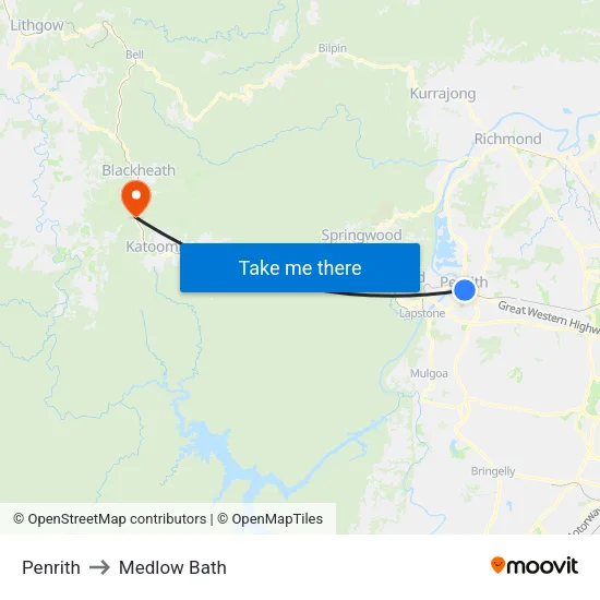 Penrith to Medlow Bath map