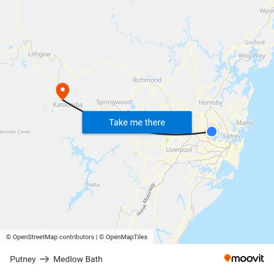 Putney to Medlow Bath map