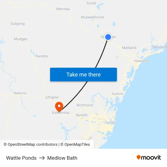 Wattle Ponds to Medlow Bath map