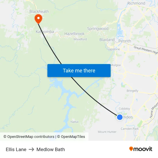 Ellis Lane to Medlow Bath map