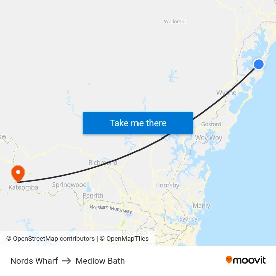 Nords Wharf to Medlow Bath map