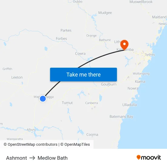 Ashmont to Medlow Bath map