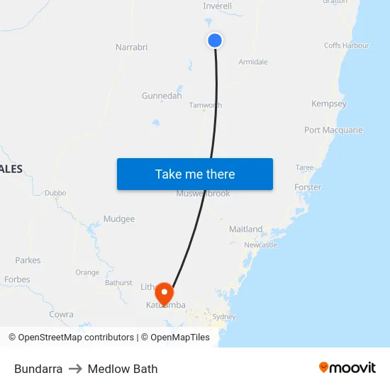 Bundarra to Medlow Bath map