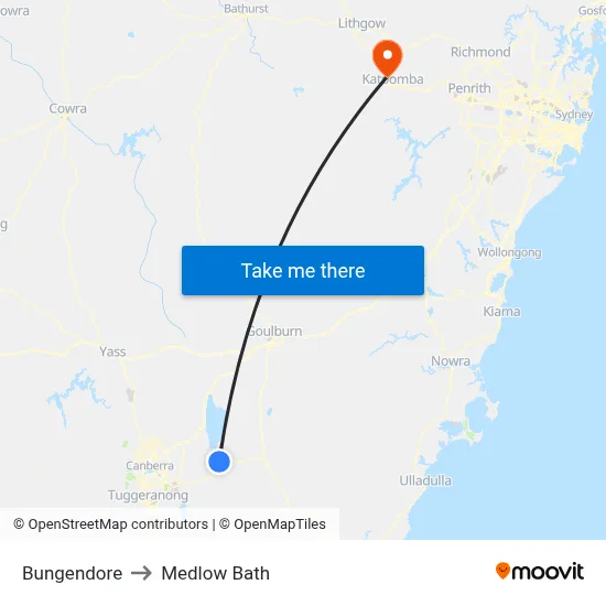 Bungendore to Medlow Bath map