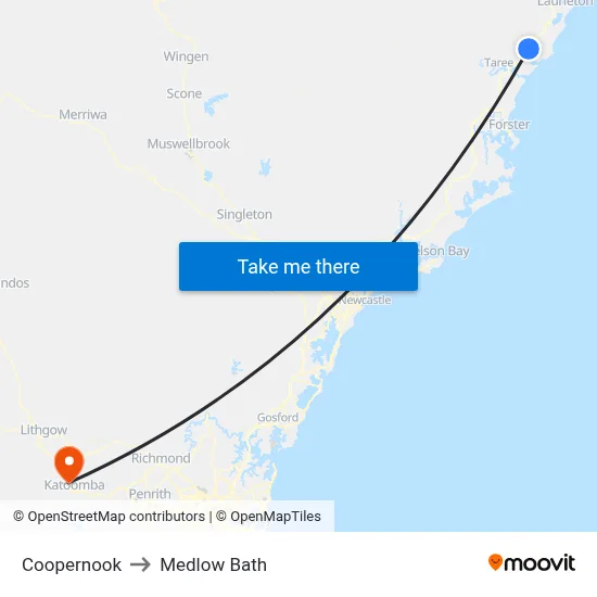 Coopernook to Medlow Bath map