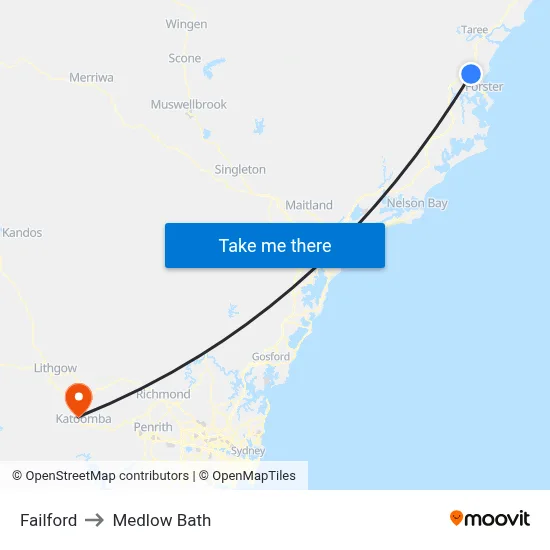 Failford to Medlow Bath map