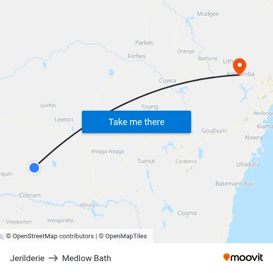 Jerilderie to Medlow Bath map
