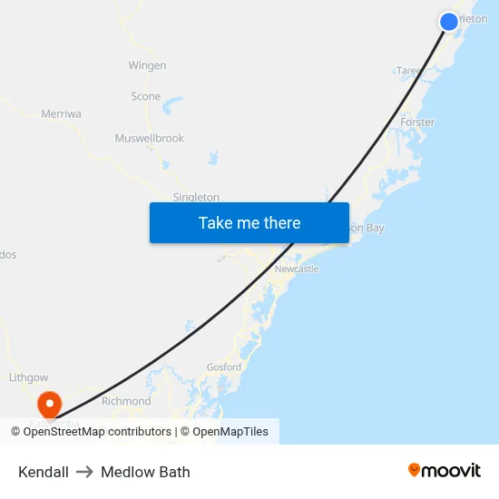 Kendall to Medlow Bath map