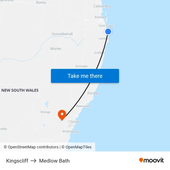 Kingscliff to Medlow Bath map