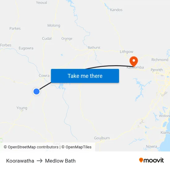 Koorawatha to Medlow Bath map