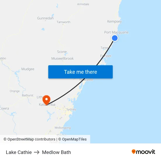 Lake Cathie to Medlow Bath map