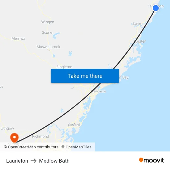 Laurieton to Medlow Bath map