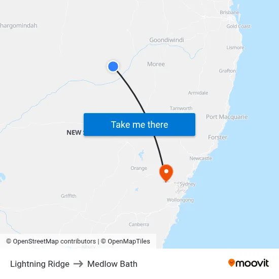 Lightning Ridge to Medlow Bath map