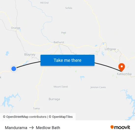 Mandurama to Medlow Bath map
