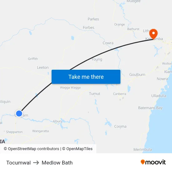 Tocumwal to Medlow Bath map