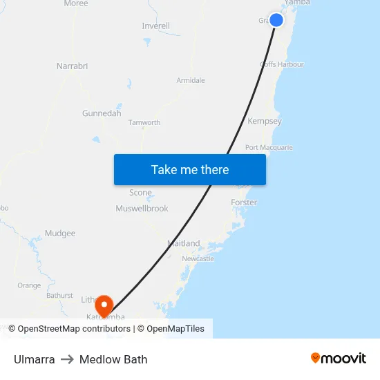 Ulmarra to Medlow Bath map