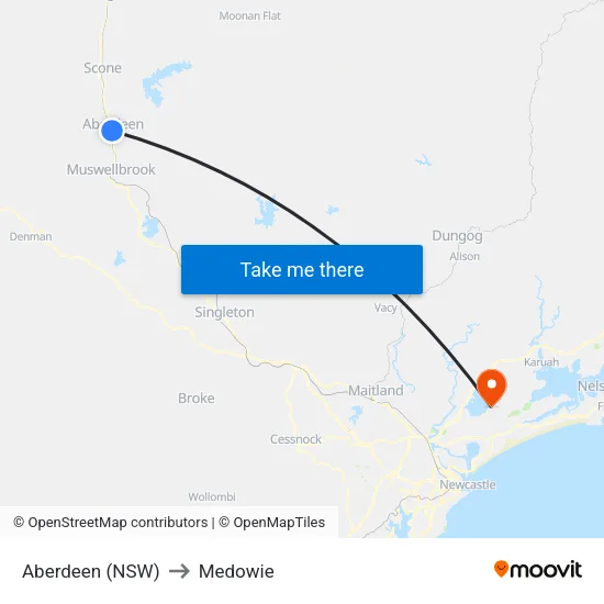 Aberdeen (NSW) to Medowie map
