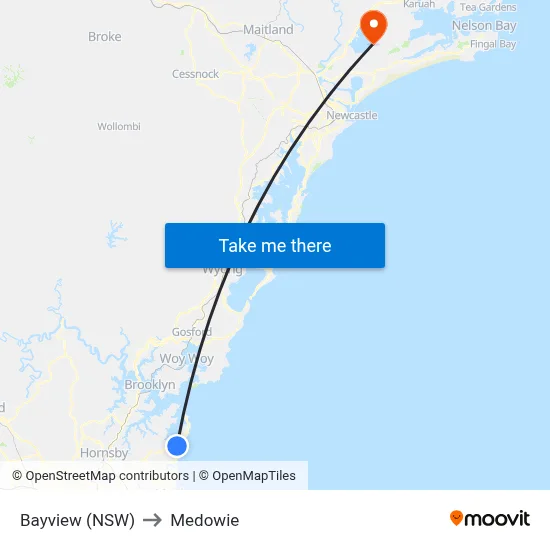 Bayview (NSW) to Medowie map