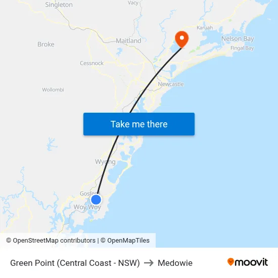 Green Point (Central Coast - NSW) to Medowie map